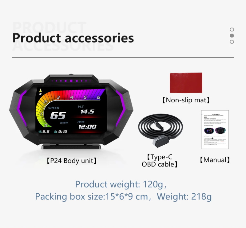 OBD + GPS HUD P24 Auto OBD Head Up Display HUD Ordinateur de bord Tachymètre numérique Température eau Consommation carburant Inclinomètre électronique
