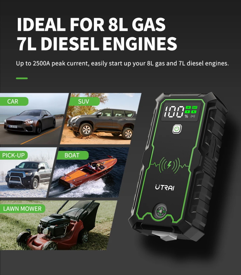 UTRAI Power Bank 2500A Booster de Démarrage Portable Chargeur 12V Démarreur d'Urgence Batterie Auto