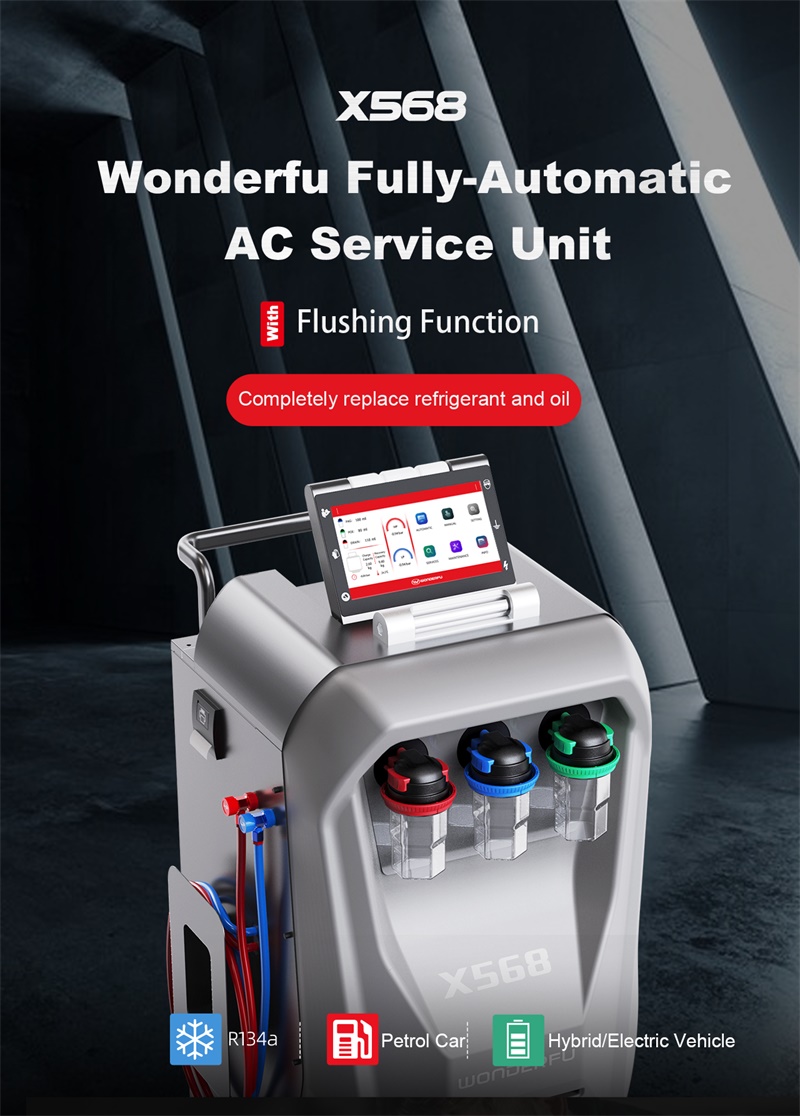 WONDERFU X568 Vollautomatisches Klimaservicegerät mit Rückgewinnung, Spülung, Datenbank und Drucker (für R134a)