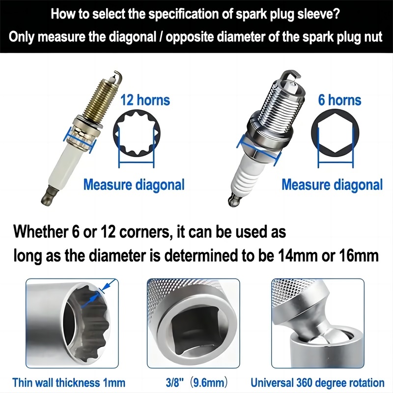 Drehmomentschlüssel für Zündkerze, 5-teiliges Set, 3/8 5–60 Nm, Zwei-Wege-Einstellung, 14 mm, 16 mm...