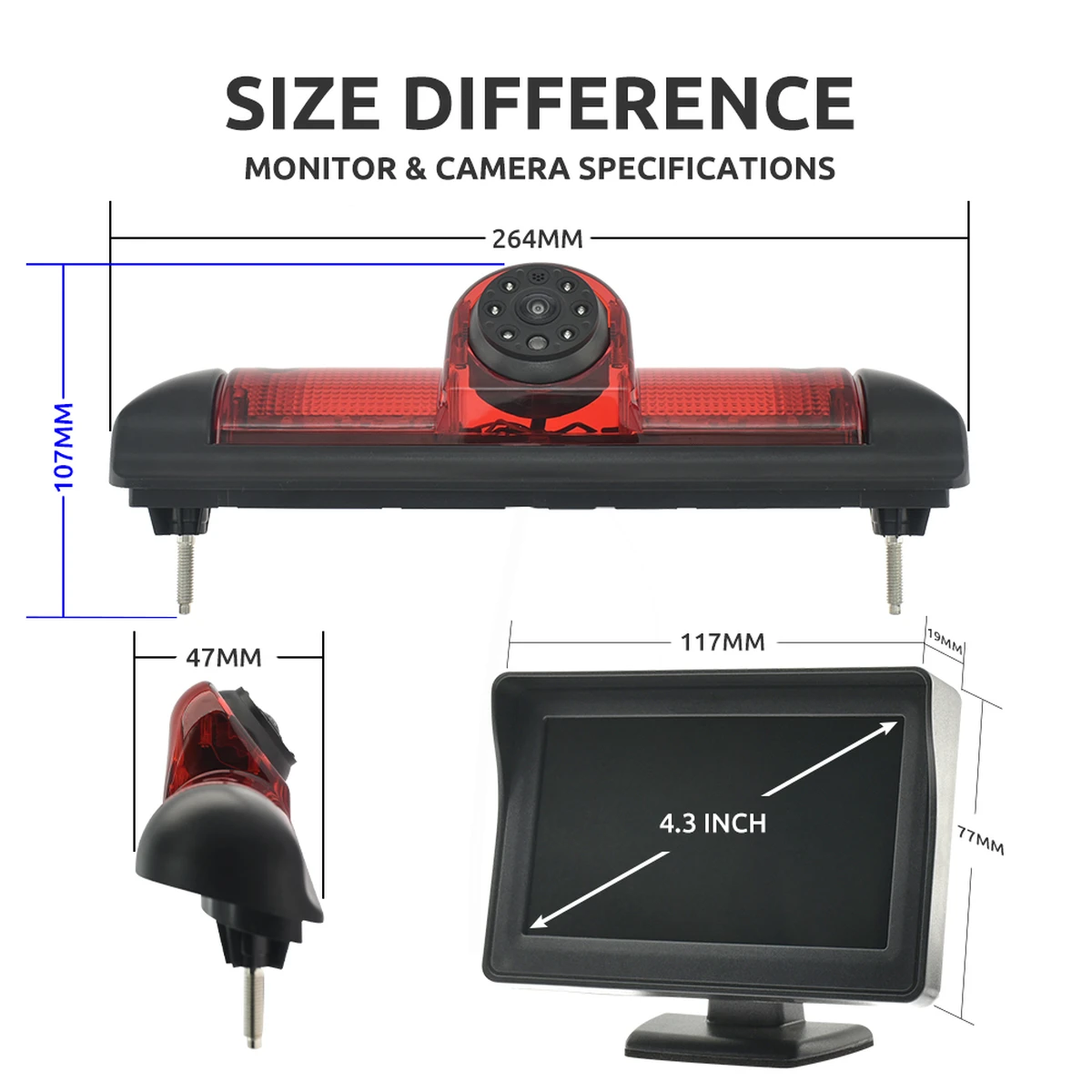 Rear view camera with 4.3-inch monitor for Fiat Ducato, Citroën Jumper, Peugeot Boxer (2006-2015)