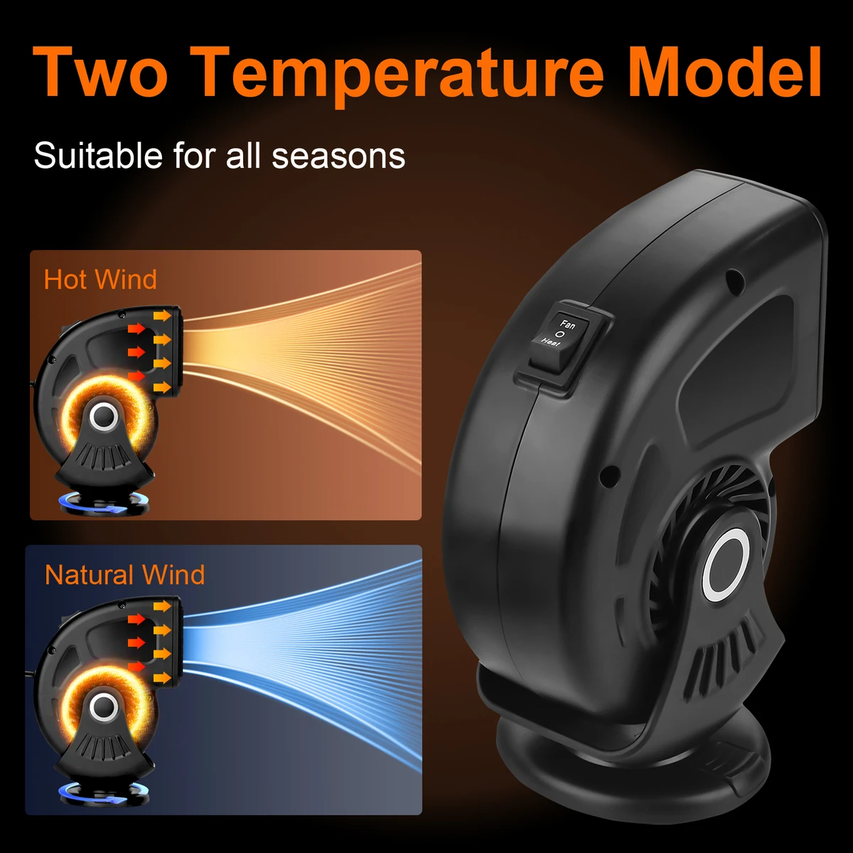12V/24V Chauffage & Ventilateur Auto | 2-en-1 Defroster & Defogger pour Pare-brise | Prise allume-cigare