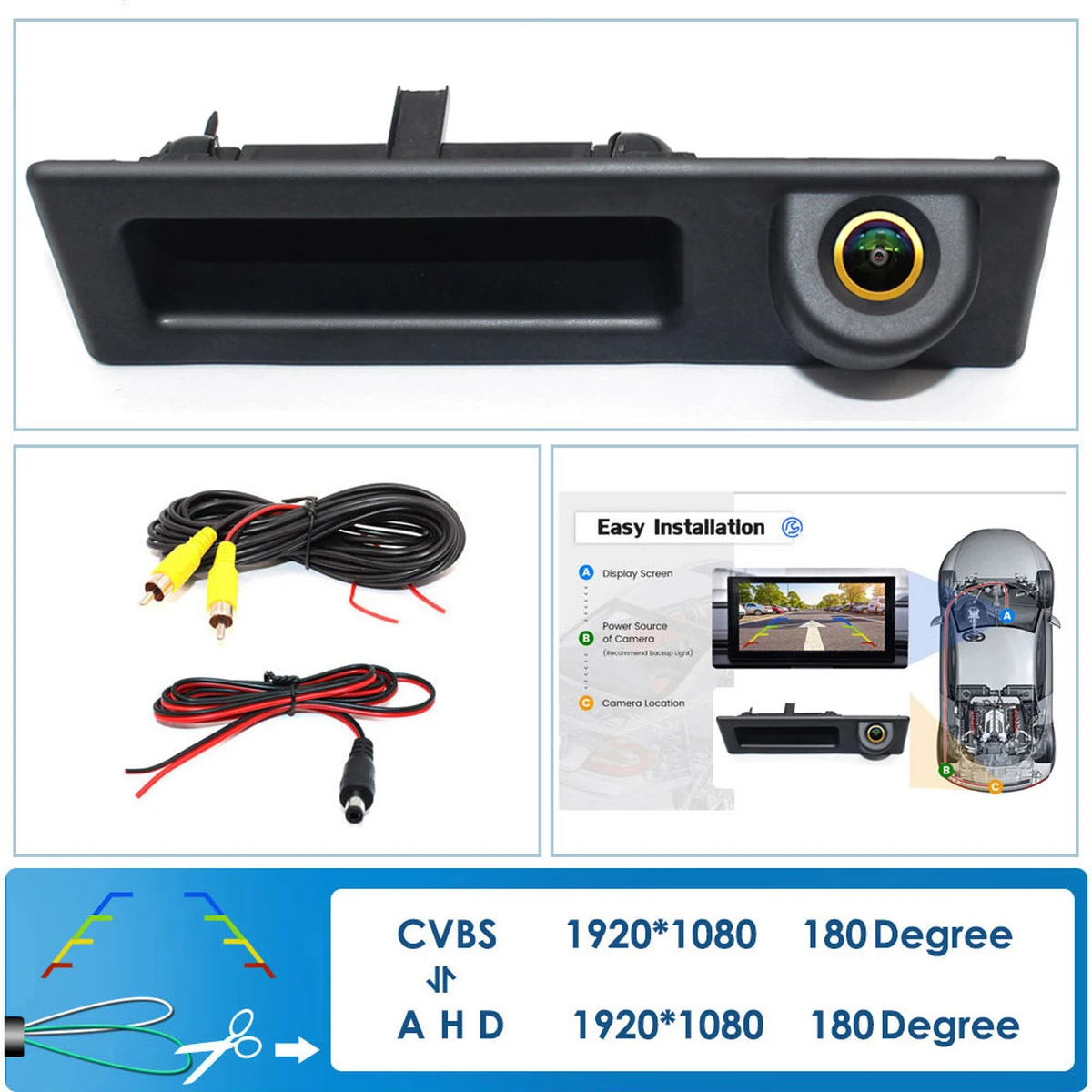 AHD 1080P Fisheye Reverse Camera for BMW 2 Series, 3 Series, 5 Series, 7 Series, X1, X3, X4, X5, F30, F32, F36, F10, F11, F25, F48