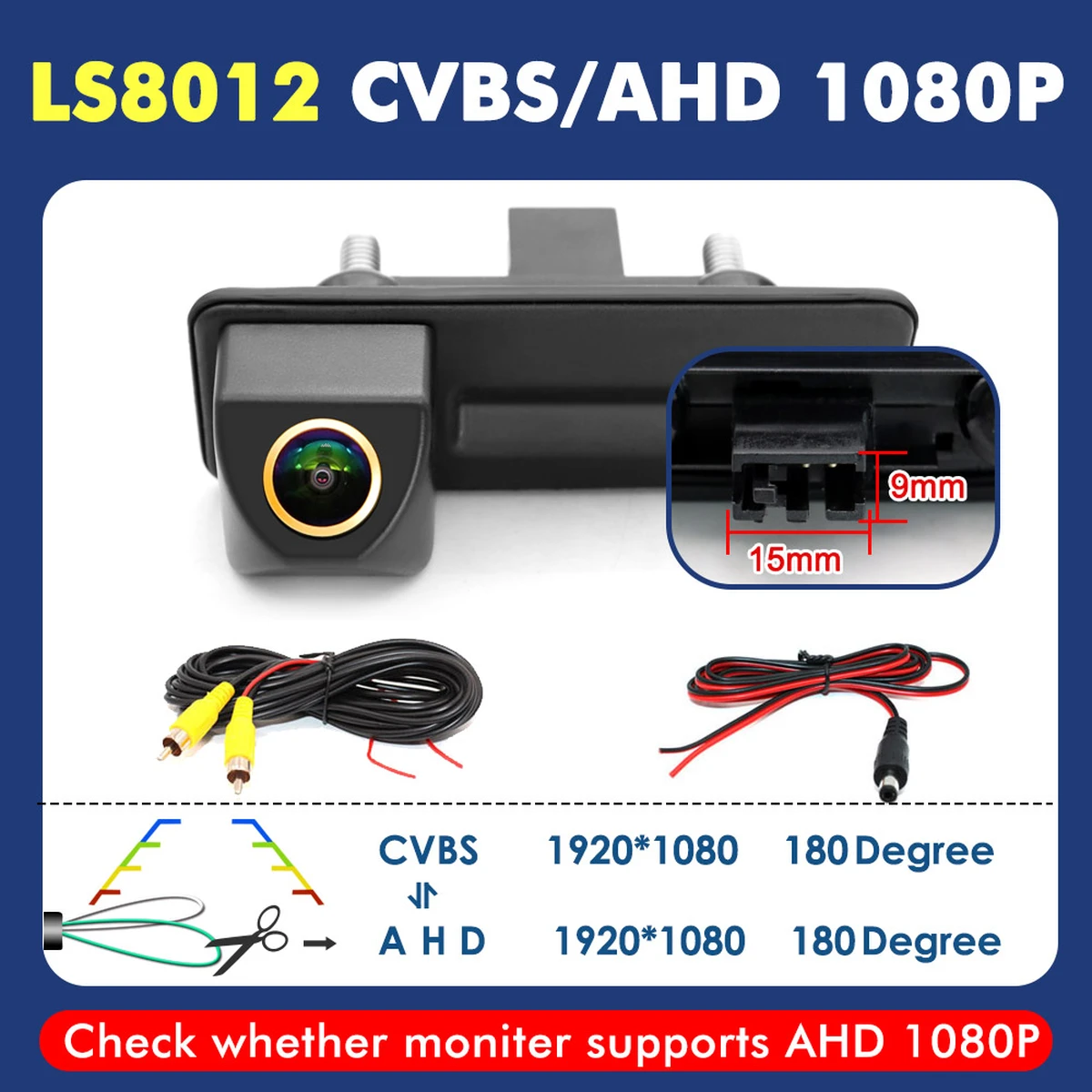 Caméra de recul AHD 1080P 180° pour Audi A1 A3 A4, VW Octavia A5 A7 Superb Yeti Fabia 2 Roomster