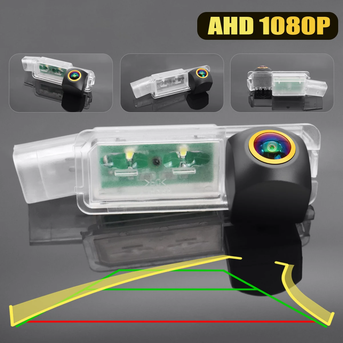 Caméra de recul AHD 1080P CCD avec lignes statiques pour VW et SEAT (Golf 5-7, Passat B7/B8, T-Roc, Beetle A5, Ibiza MK3-5, Leon, Toledo, Altea XL)
